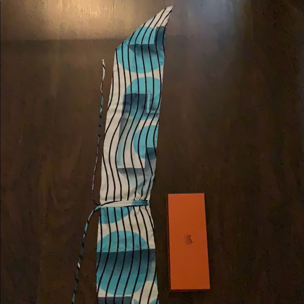 Hermès Paris Blue White Silk Stripe Halter Top Box Excellent One Size RARE HTF - Picture 6 of 10